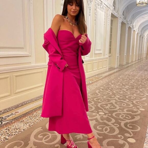 ZARA BLOGGER FAVORITE BUSTIER MIDI DRESS FUCHSIA - Picture 4 of 16